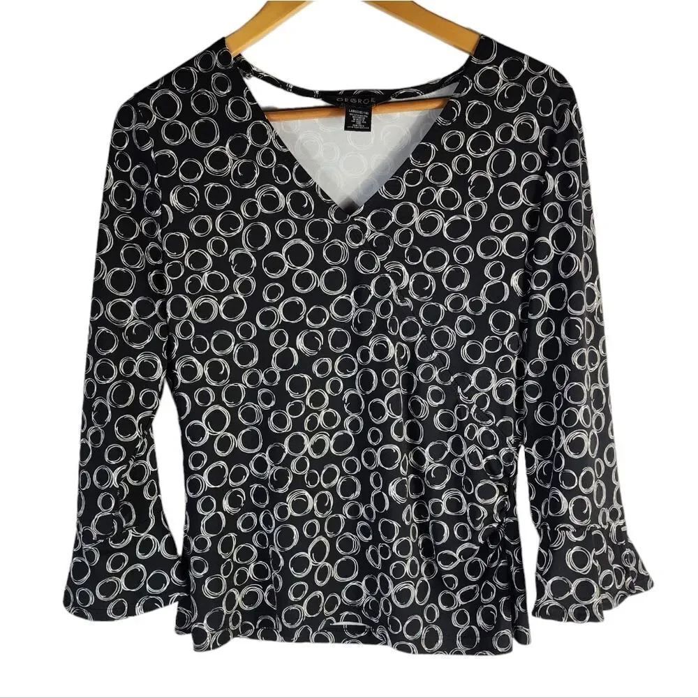 GEORGE black white Modern Print Bell Sleeve Top